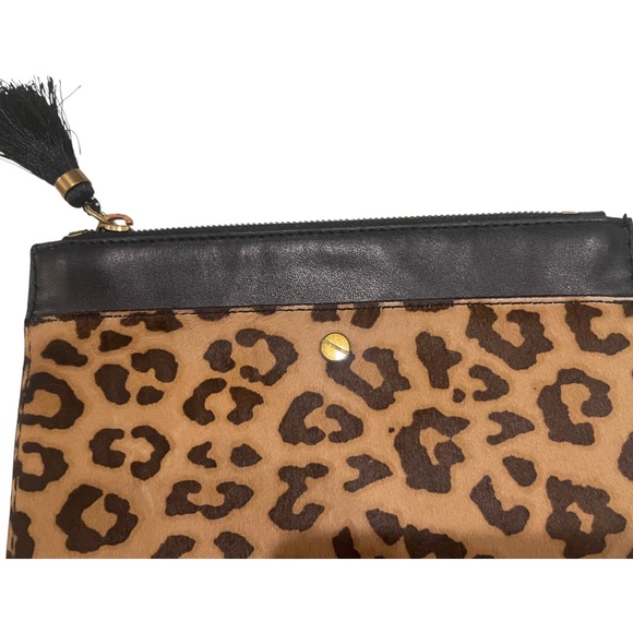 J.Crew Leopard Print Medium Clutch – Faux Calf Hair & Black Leather Trim - Picture 3 of 16